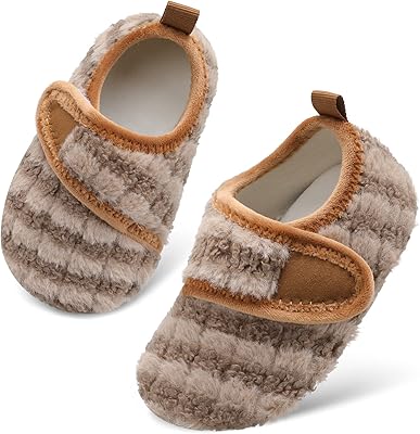 Scurtain Unisex-Child Kids Toddlers Whimsical Animal Critter Washable Slipper Strip Brown 3.5-4.5 Infant