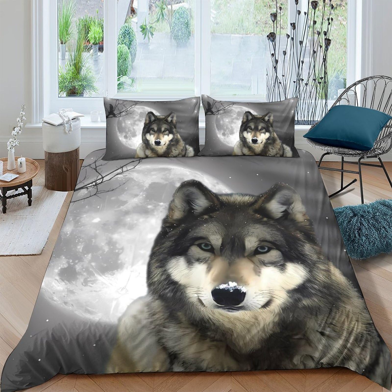 Ctjqhvkz Style-3 3D Printed Wolf Moon Fitted Sheet Microfiber Anti-Slip Bedroom Decor Bed Cover For Home Guest Room Machine Washable Single（135X200cm）
