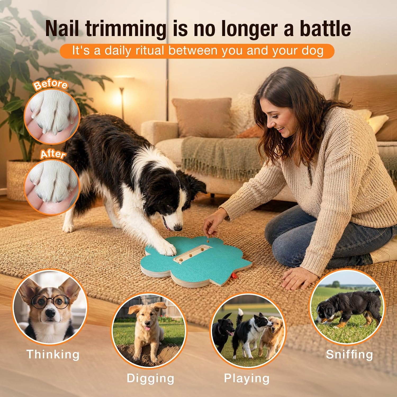 Dog Nail Scratch Pad with Treat Box,2 Pcs Replaceable Sandpaper,Interactive Dog Nail File with 6 Pcs Non-Slip Pad,Dog Nail Scratch Board, Alternative to Dog Nail Clippers and Grinders for Pets