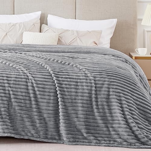BEDELITE Manta de forro polar tamaño King  Manta decorativa de jacquard acanalado 3D, suave y cálida, acogedora, esponjosa, ligera de felpa para