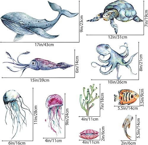 Miniatura 10 de Adhesivo creativo extraíble 3D bajo el mar para pared, diseño de hierba de coral, vida oceánica, despegar y pegar, decoración de pared de peces