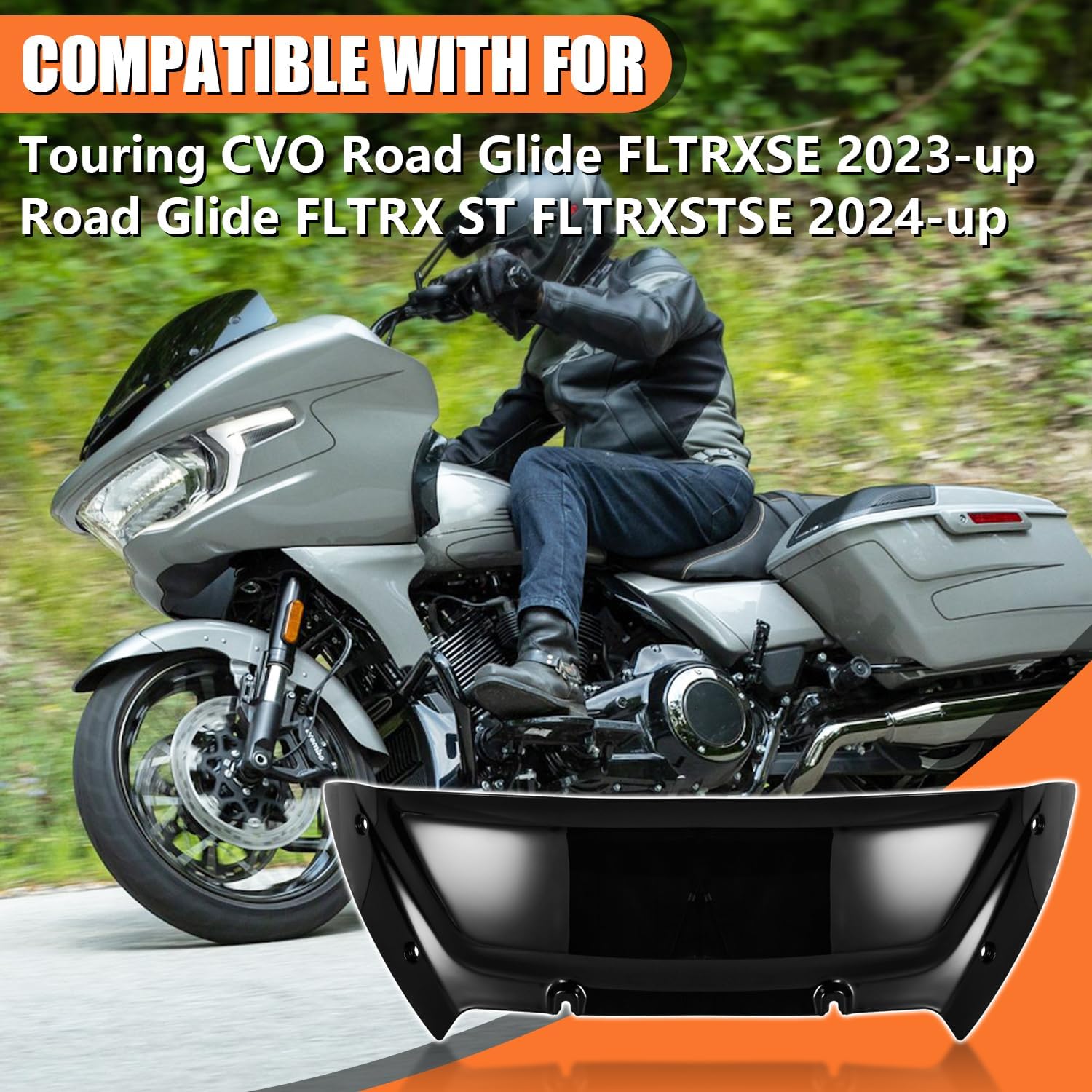 AUFER 6" Front Windscreen Windshield Wind Deflector Compatible with for Touring CVO Road Glide FLTRXSE 2023-up Road Glide FLTRX ST FLTRXSTSE 2024-up Fairing Windscreen Wind Splitter (Black)