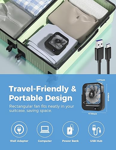 Miniatura 5 de Ventilador magnético aprobado para cruceros Recargable y enchufable, ajustable de 5 velocidades, funcionamiento silencioso, duración de la batería