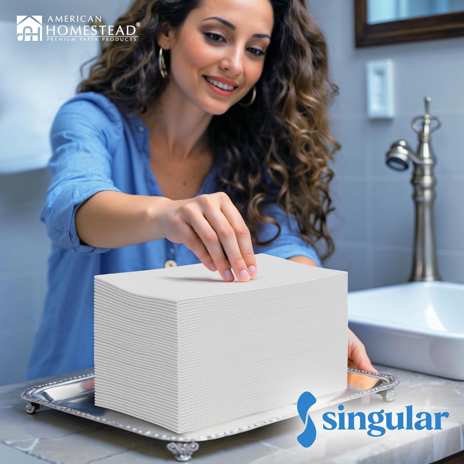 AH AMERICAN HOMESTEAD Disposable Napkins – Premium Guest Towel Napkins, Soft Cloth-Like Guest Towels for Bathroom, Disposable Hand Towels for Kitchen & Entertaining, White 12 x 17 (200 Count-Smooth)