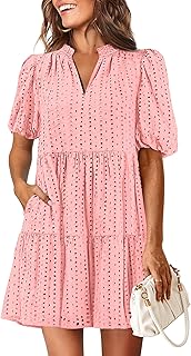 Eyelet Summer Dresses for Women 2026 Mini Casual Hollow Out Short Sleeve...