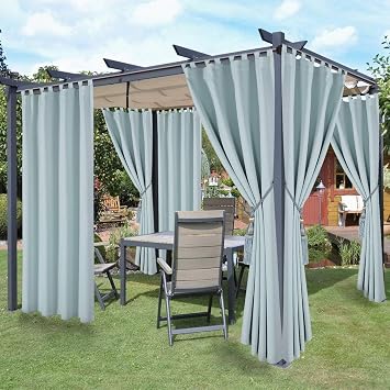 LORDTEX Waterproof Indoor/Outdoor Curtains for Patio - Thermal Insulated, Sun Blocking Detachable Sticky Tab Top Blackout Curtains for Bedroom, Porch, Pergola, 52 x 84 inch, 2 Panels, Seafoam