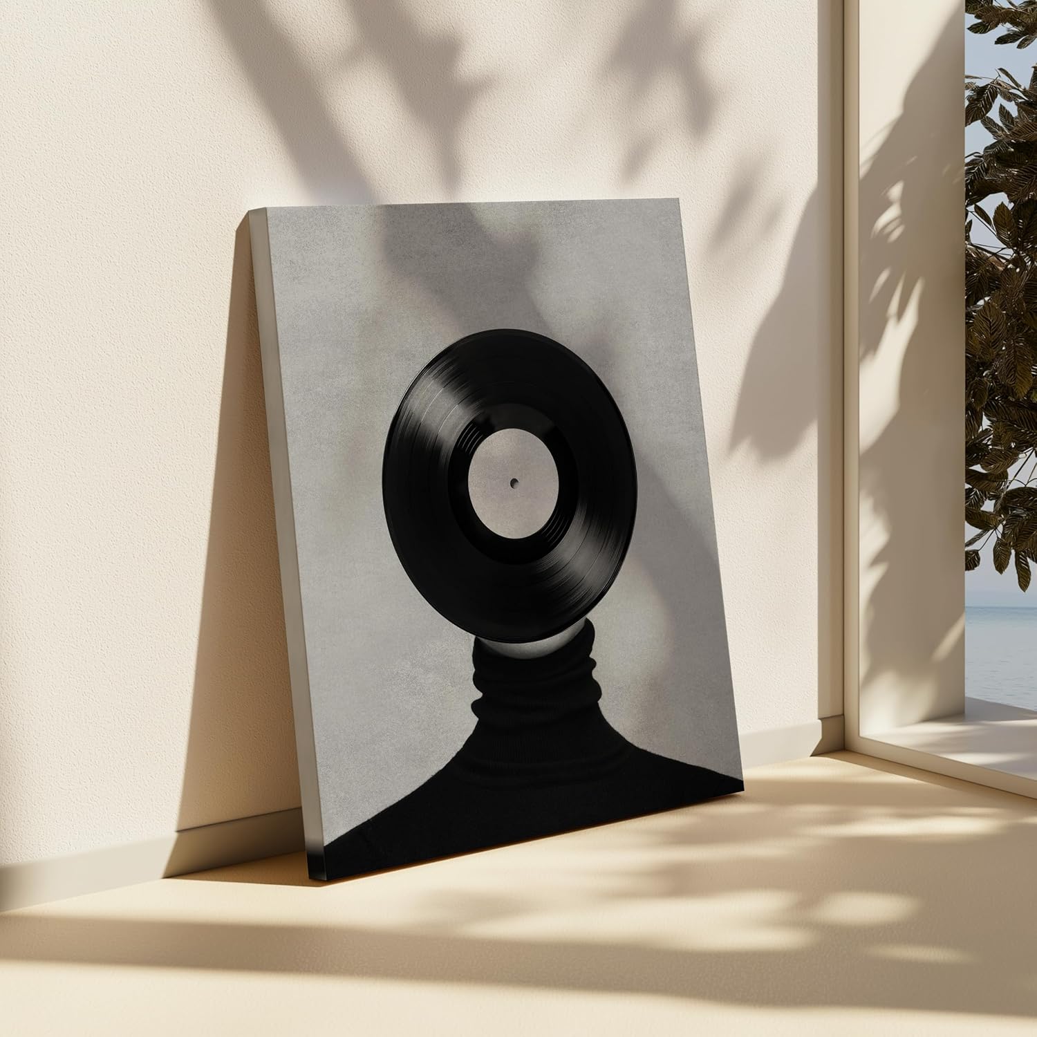 Poster Master Vinyl Record Canvas - Portrait Print - Music Collage Art - Black and White Wall Design - Pop Art - Great Living Room or Dorm Wall Decor - 8x10 STRETCHED Canvas