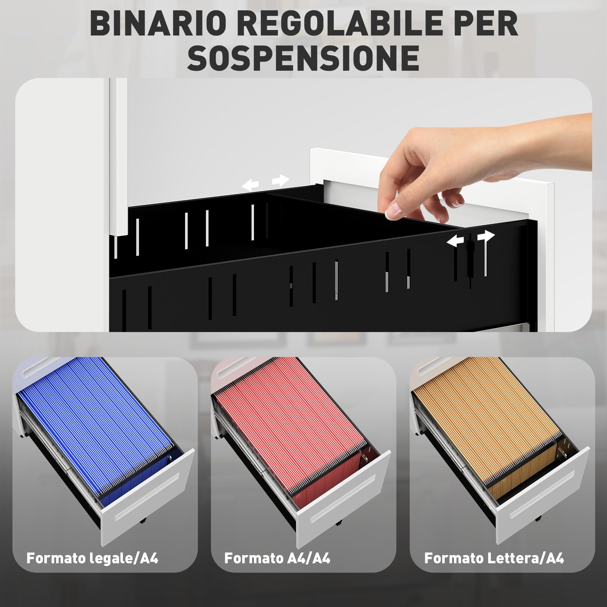 Vinsetto Cassettiera da Ufficio 5 Ruote 3 Cassetti con Serratura Bianco | Schedario Portadocumenti, Chiavi, Mobiletto Archivio per Documenti, Cartelle Sospese Formato A4 Lettera, Acciaio