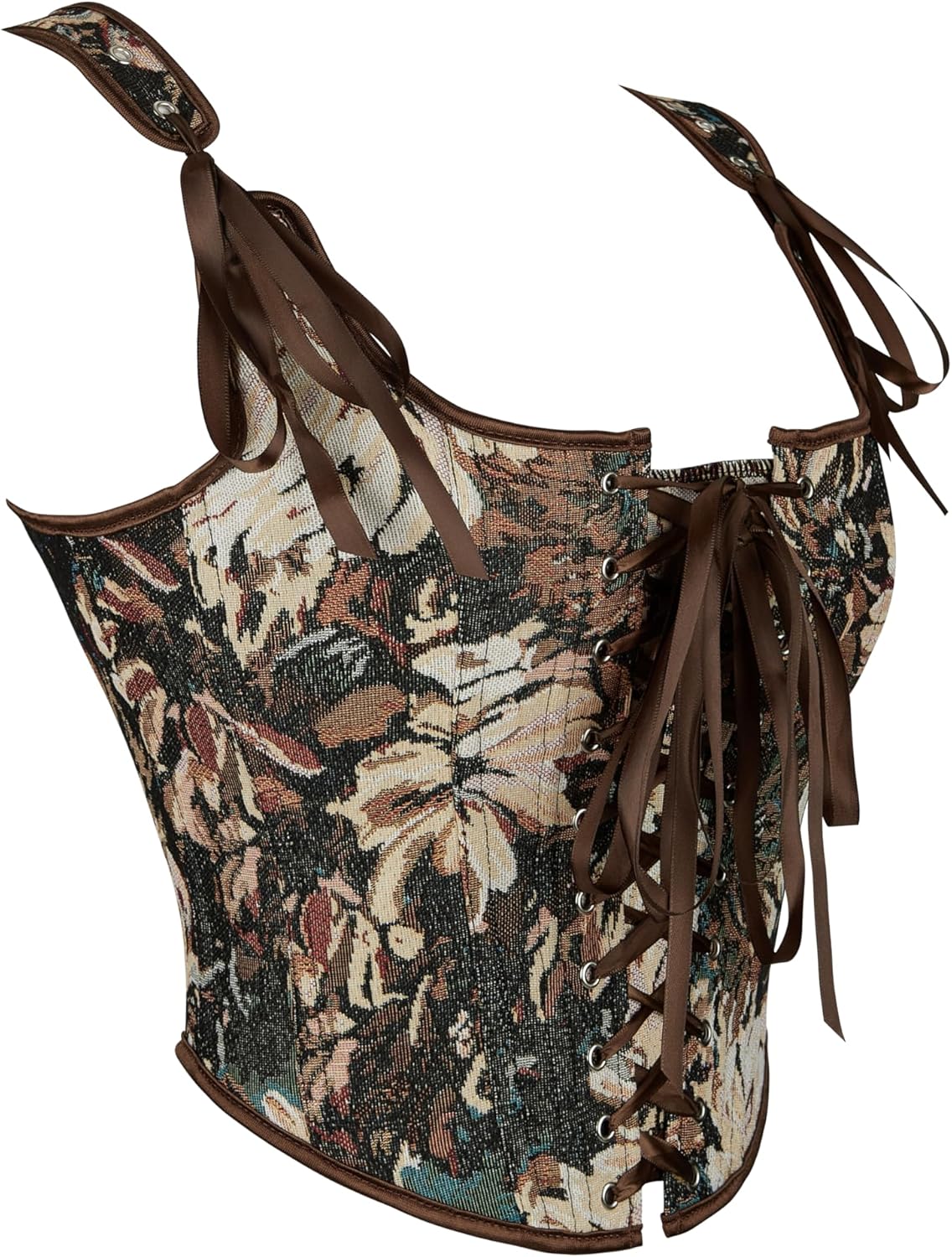 Women Renaissance Corset-Bustier-Tops - Floral Vintage Boned Jacquard Bustier Vest Lace-Up Overbust Corset for Going Out - Image 4