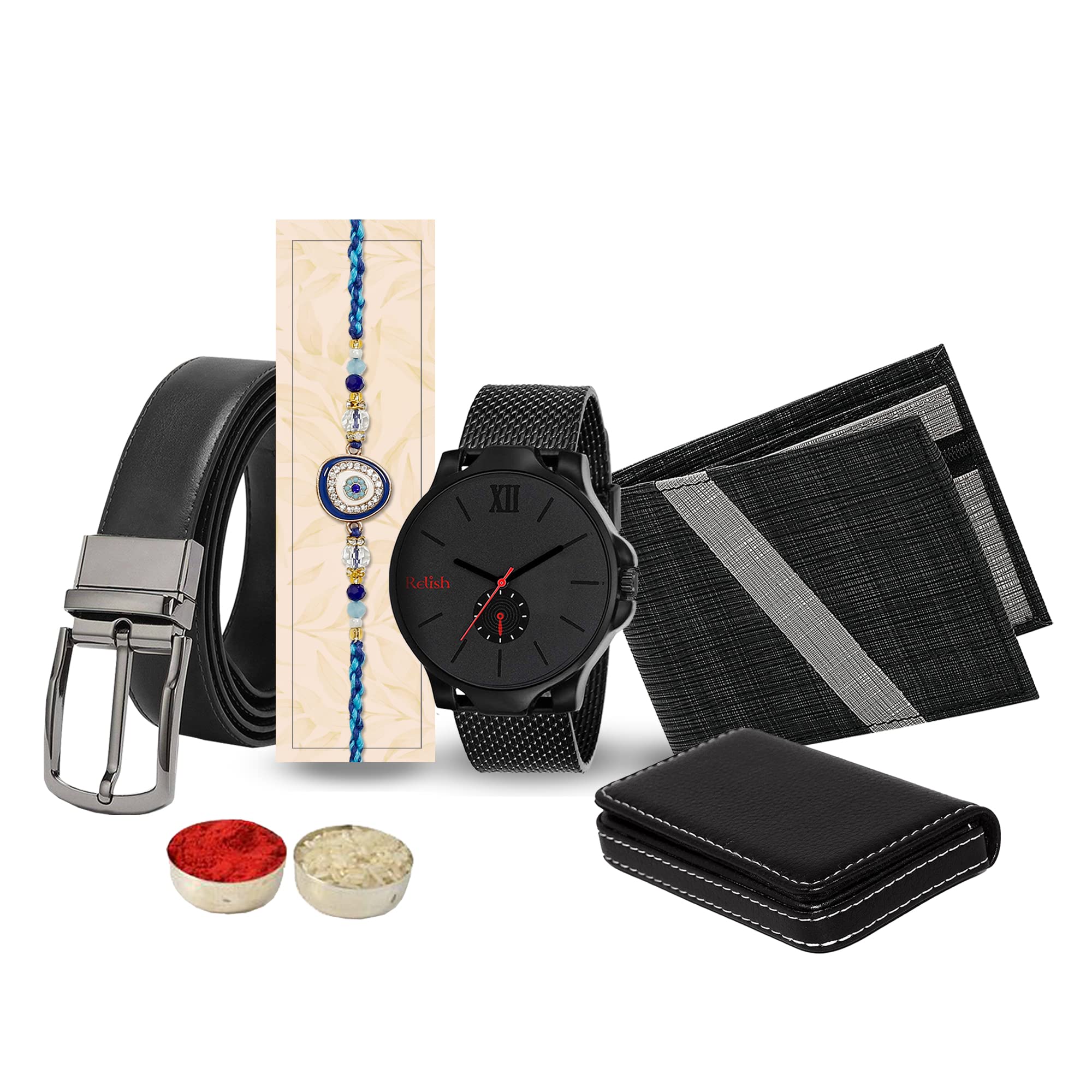 Relish Rakhi Gift Combo for Brother - Wallet, Card Holder, Watch and Belt, Raksha Bandhan Evil Rakhi Combo Gift for Brother (B0C5RF9YX8) Amazon Price History, Amazon Price Tracker