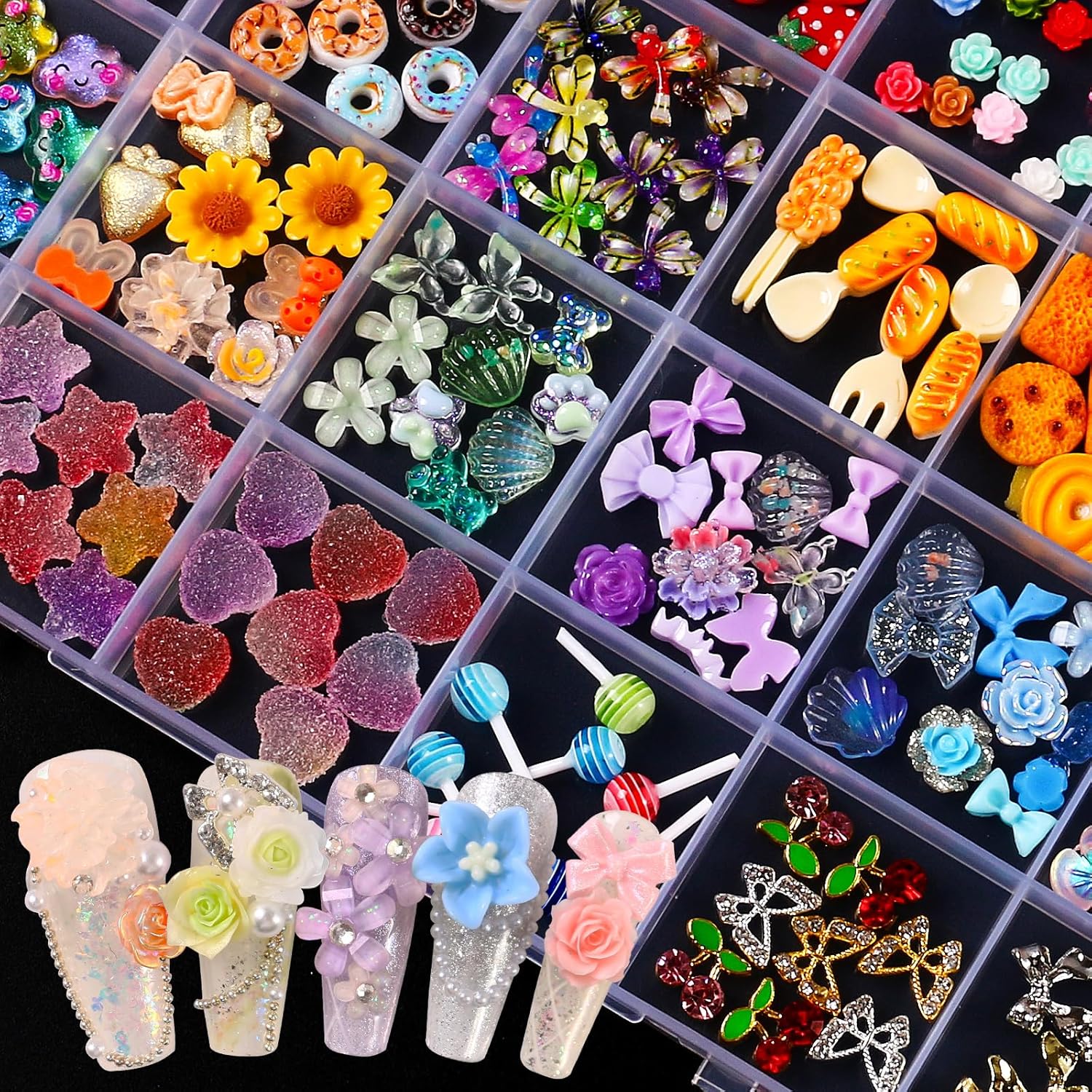 3D Mix Assorted Color Nail Charms Acrylic Multi Cute Nail Art Charms Hollow Candy Jewelry Nail Supplies for Nail Art Design DIY Crafts Accessories (Charming Colors) - Image 3
