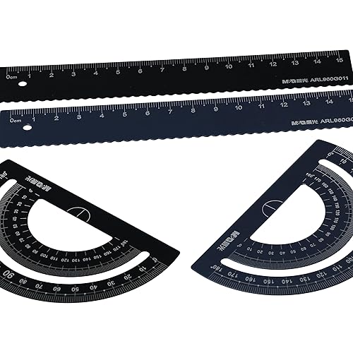 Miniatura 7 de Pokinge Juego de 2 reglas de escala triangular, regla de metal multifuncional, regla de medición matemática, herramienta de redacción, papelería