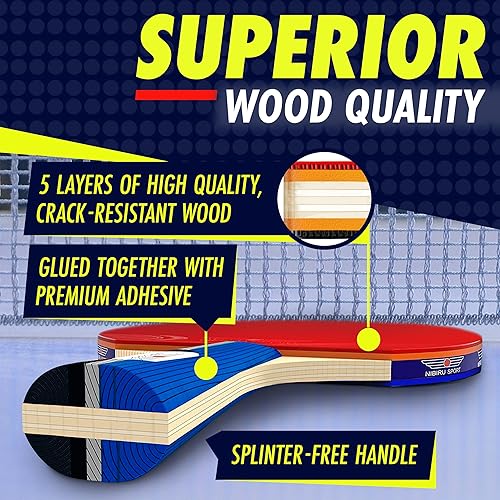 Miniatura 3 de NIBIRU SPORT Professional Ping Pong Paddle Sets - 2 Player or 4 Player Table Tennis Paddles, Retractable Net, Pingpong Balls and Carry Bag Storage