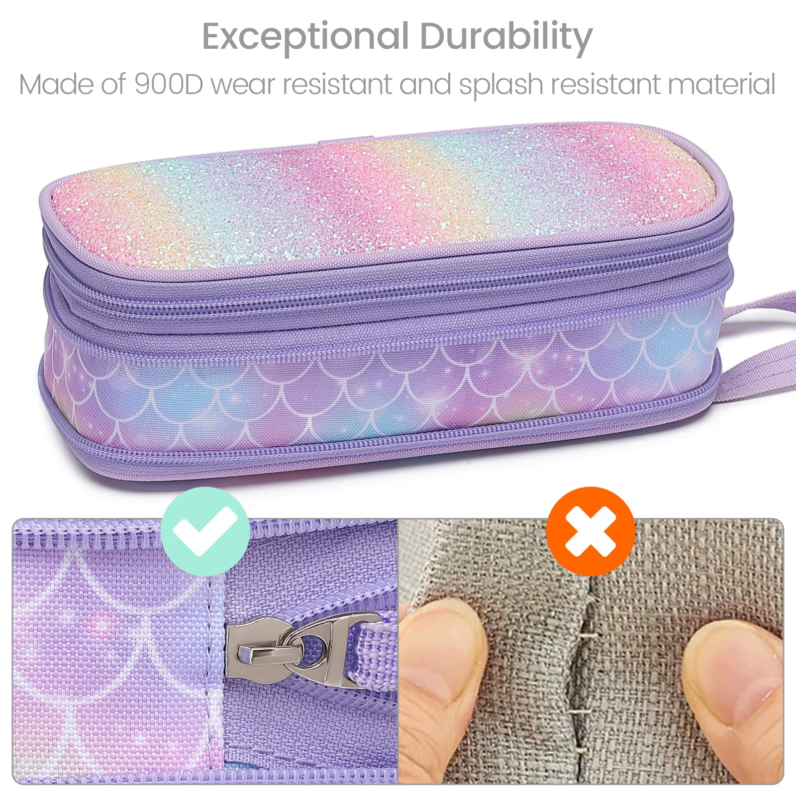 Bagseri Trousse à crayons extensible de grande capacité pour filles et enfants, trousse à crayons pour étudiants, fournitures scolaires et de bureau, trousse uniquement (violet, écailles de sirène)