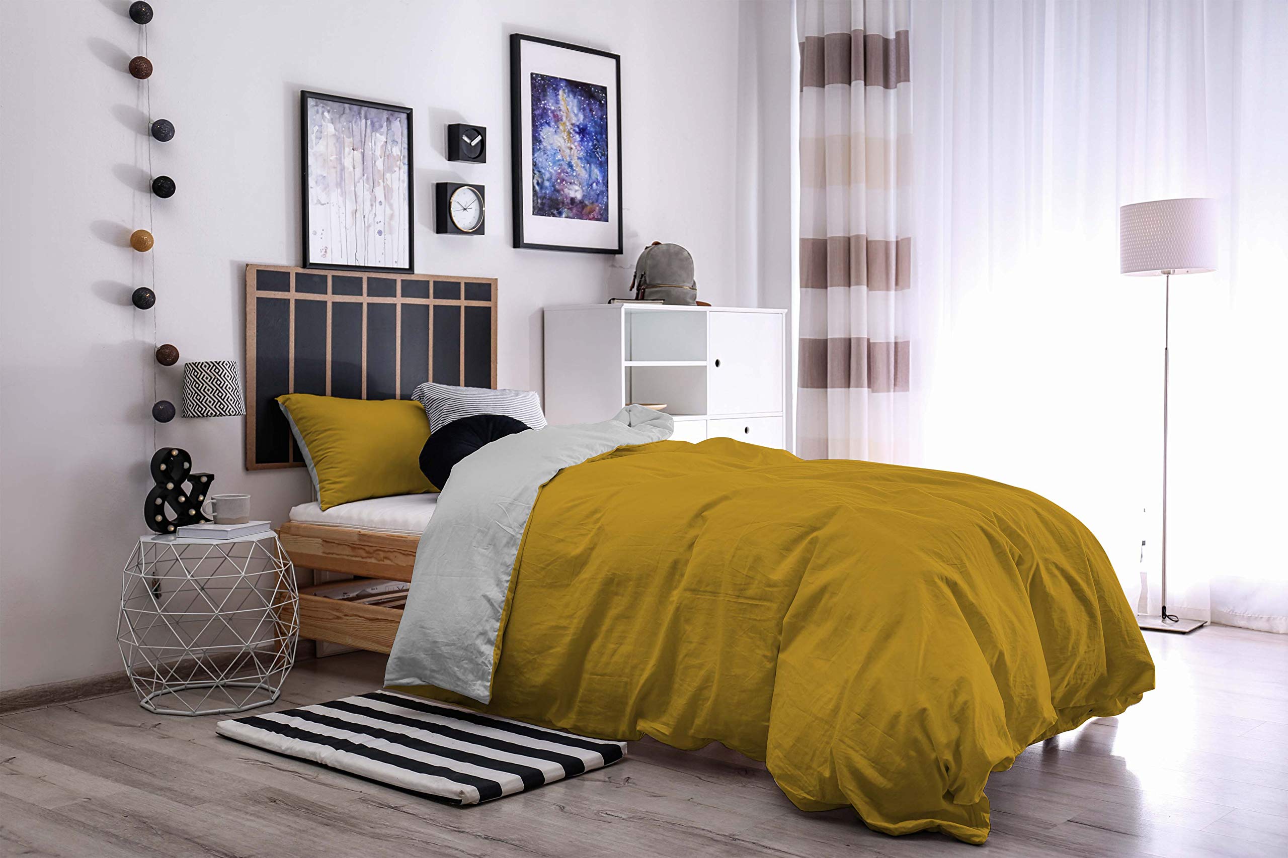 Natural Colour Duvet Cover Set, Mustard/Light gray, Small double - Image 4