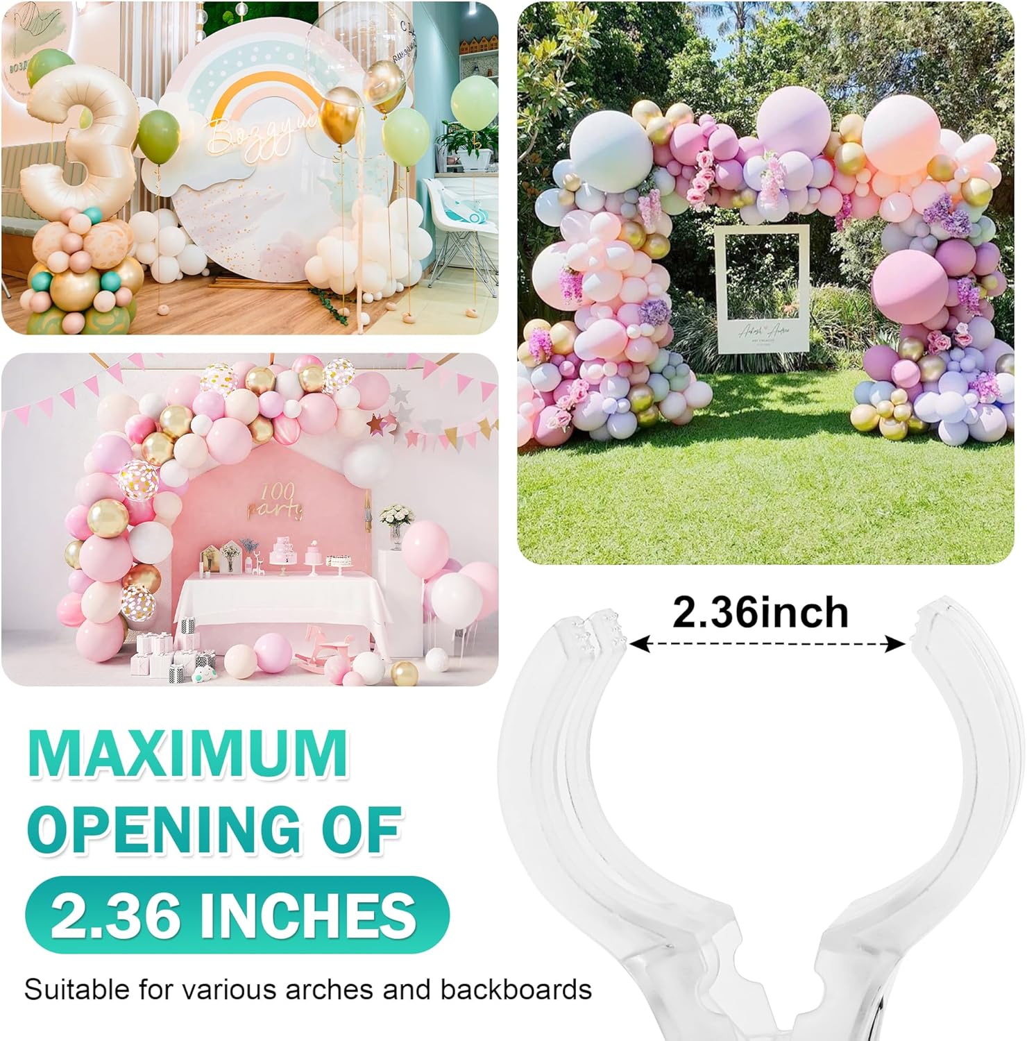 20 Pack 3.5" Spring Clamps, Clear Balloon Arch Clips, Backdrop Clips Clamps, Heavy Duty Balloon Arch Clamping Clips for Party, Birthday, Wedding Decor & Photography Studio, Outdoor & Indoor Use