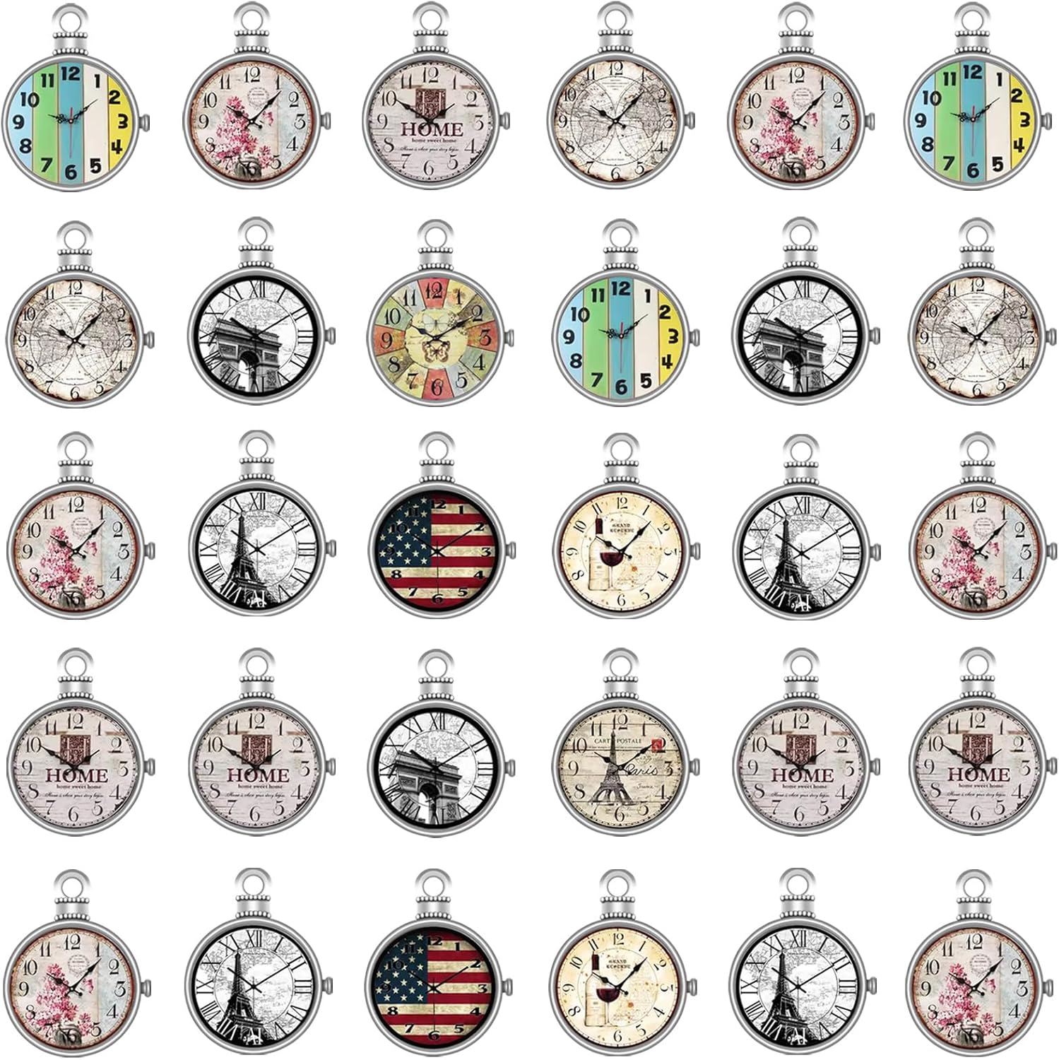 MESARCH 20Pcs Vintage Magic Clocks Charms Watch Faces Charm