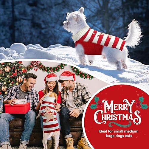 Miniatura 2 de PETCARE Disfraz de Navidad para perro, chaleco lindo de oso a rayas rojas, ropa cálida de invierno para perros pequeños, medianos y grandes, gatos,