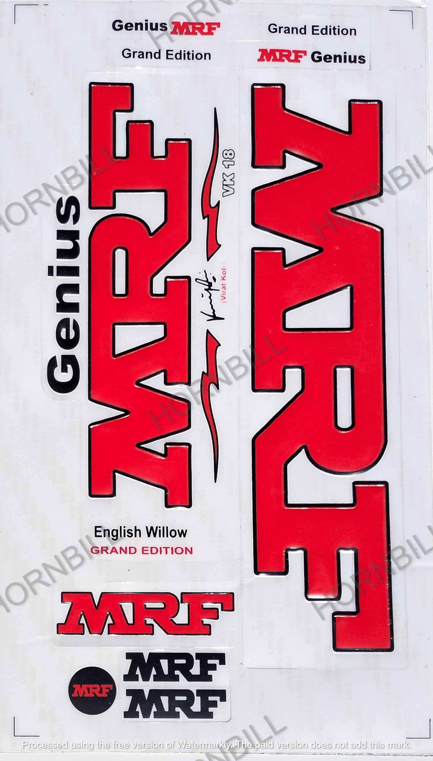 HRNBLL VK18 VIRAT KOHLI Genius Grand Edition | Salice inglese | Adesivi in rilievo per mazza da cricket | Rosso