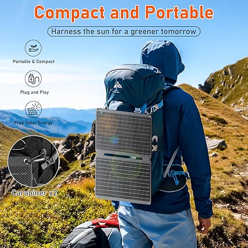 Miniatura 6 de Panel solar plegable portátil de 20 W con USB, salidas tipo C, silicona monocristalina, revestimiento ETFE, impermeable IP67, perfecto para