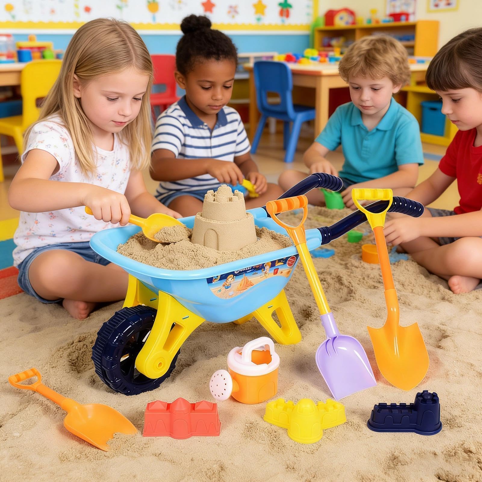 Giocattoli da Spiaggia per Bambini 7 Pezzi Secchiello Rastrello e Formine | Giochi Sensoriali da Esterno per Feste Mare Giochi Piscina Giardino Campeggio Picnic Casa