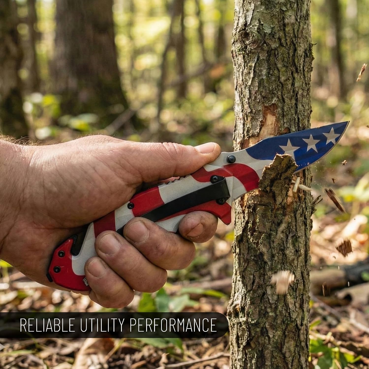 Hunting Knife - American Patriotic Camping Knife - America Folding Pocket Knife - 420 Stainless Steel With Cool Design & American Flag Knives Artwork For Collectors & Enthusiasts