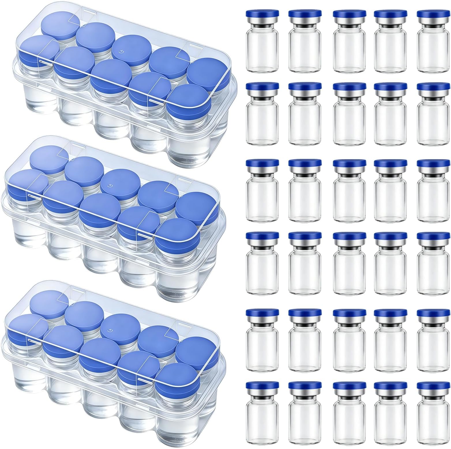 30 Pack 5ml Sealed Sterile Empty Vials with Self Healing Injection PortFlip Off Aluminum Caps with Individually Sealed Reusable Vials for Laboratory, Sample Storage