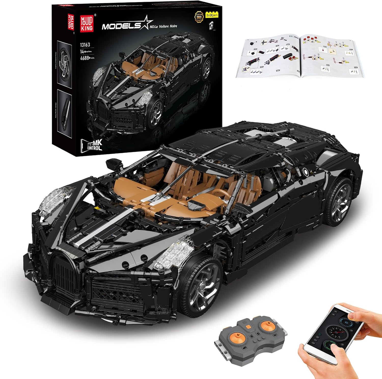 Amazon.co.jp Mould King 13163ブラックスーパーカー建造キット4688点リモコン付き自動車建造キット、コレクター