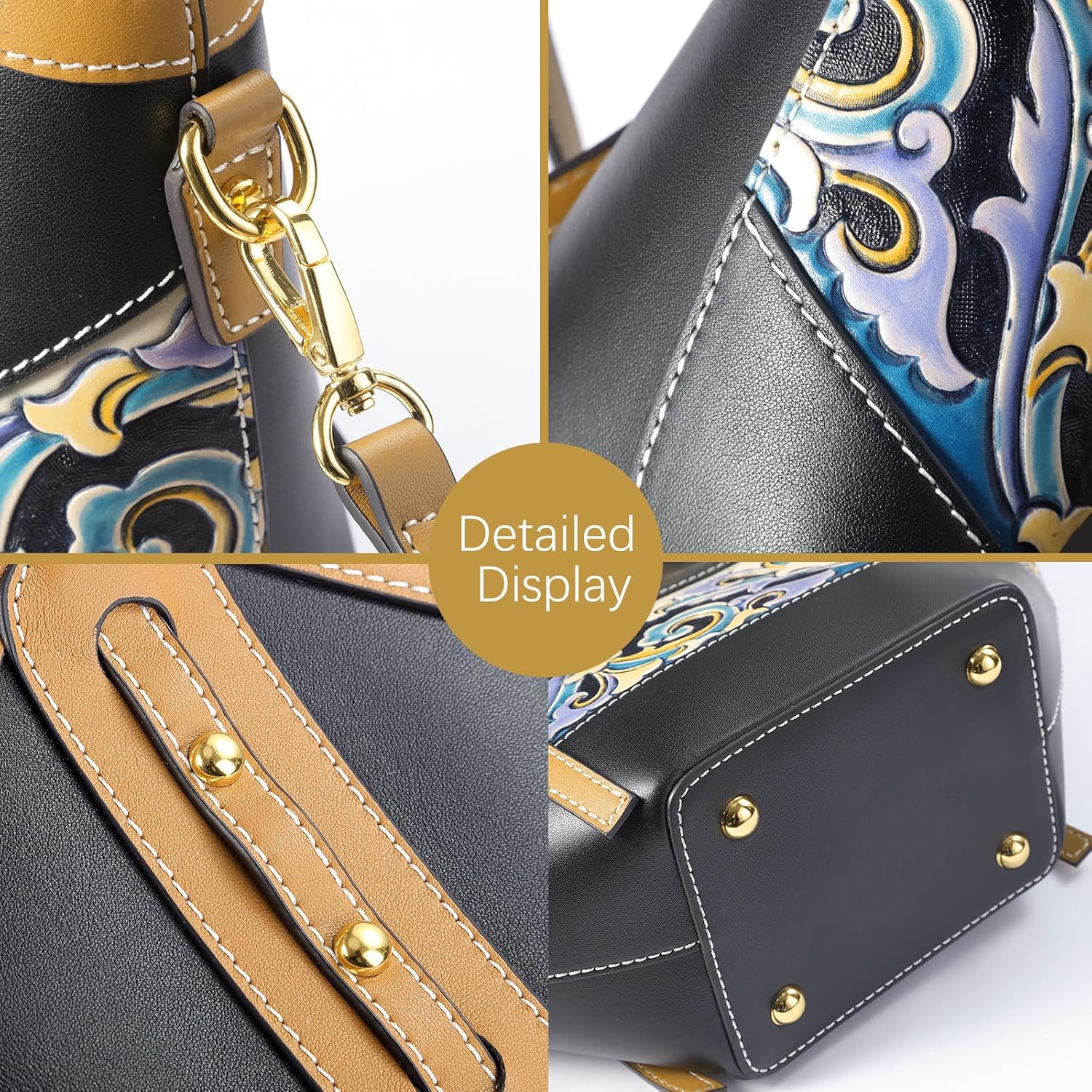 Women's Leather Tote Bag & Large Capacity Hand-Carved Cloud Design, Full-Grain Cowhide - Image 4