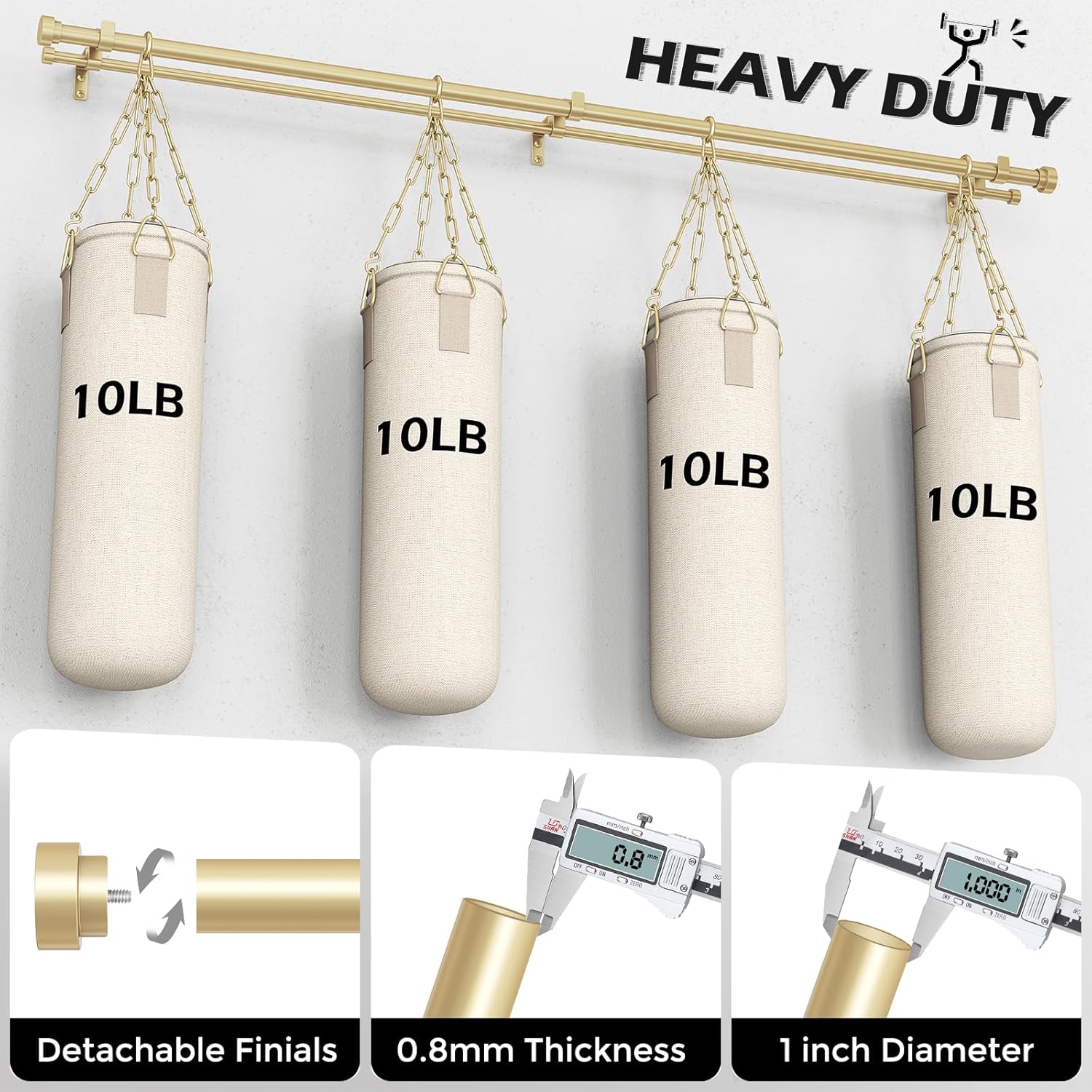 Double Curtain Rod, 1 Inch Gold Extra Long Dual Curtain Rods 72 to 144 Inch with Aluminium Modern End Cap Finial, Adjustable Heavy Duty Window Treatment Rods, Telescopic Metal Double Drapery Pole Set