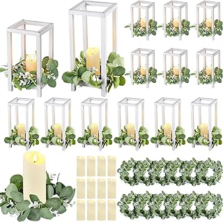 Geelin 12 Set 10.59'', 13'' White Wooden Lanterns for Wedding Centerpiec...