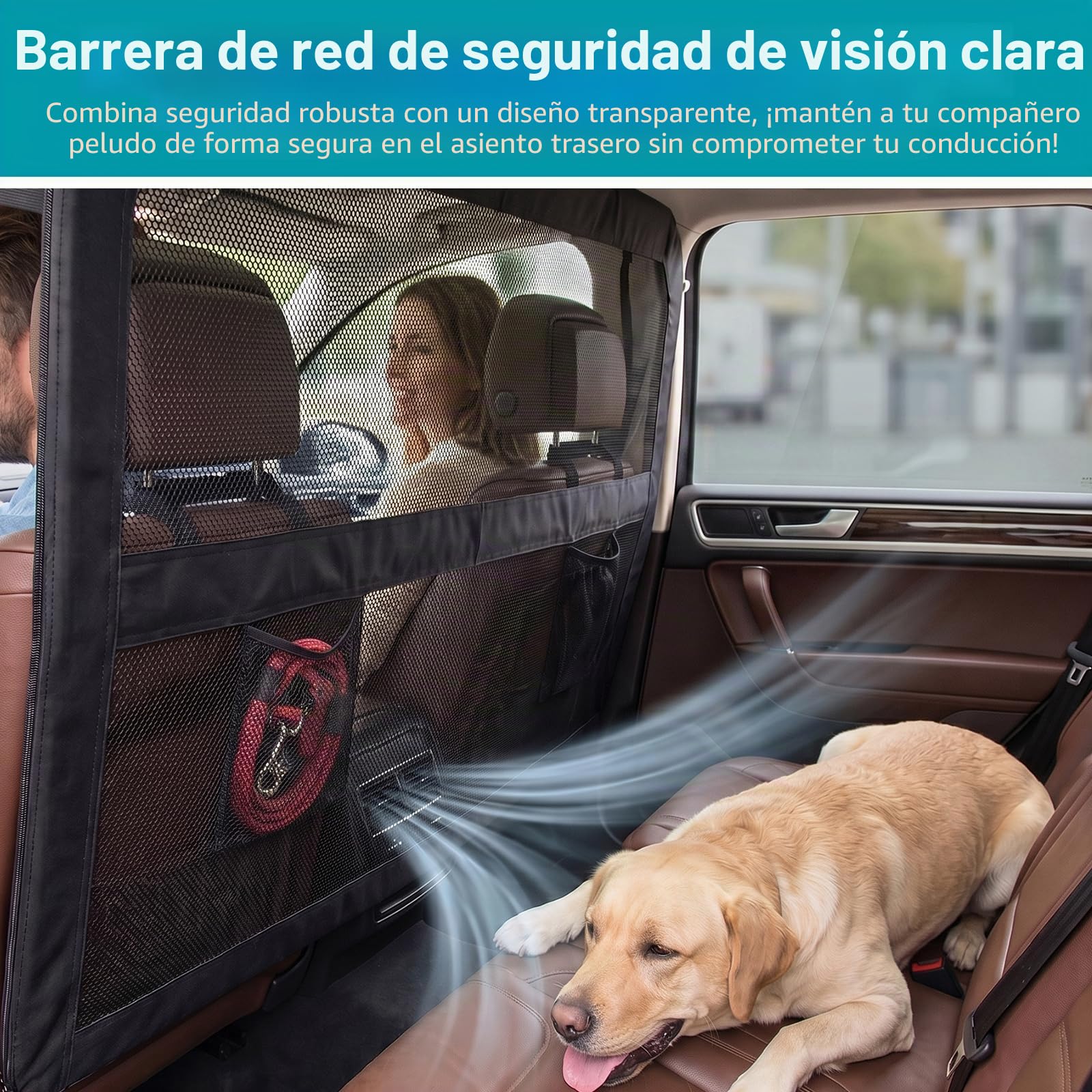 Barrera para perros para asiento trasero de coche y zona de carga con mayor cobertura (mediana para coches familiares/SUV pequeños y medianos)