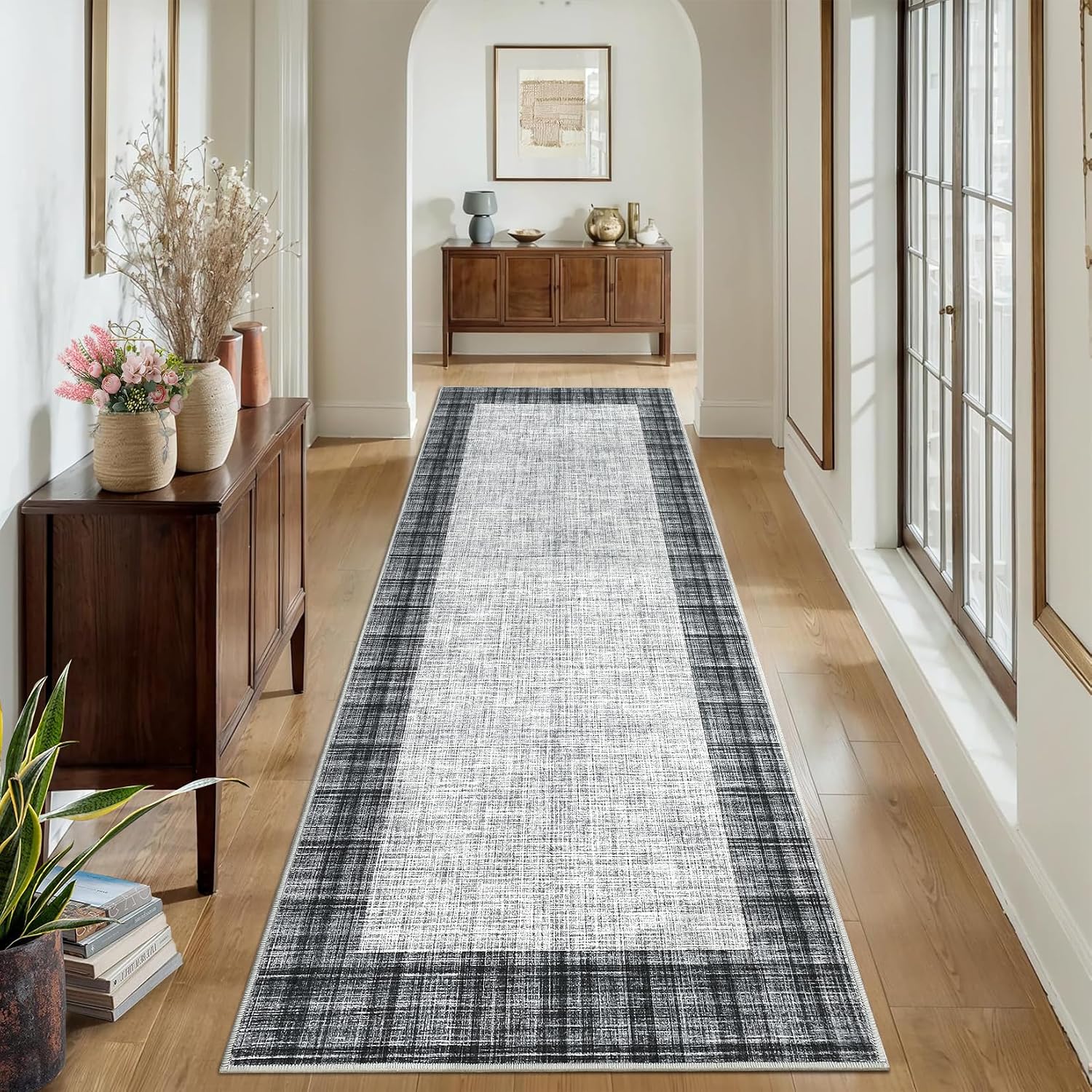 COZYLOOM Washable Rugs 2x6 Runner Rug Modern Bath Mat Non Slip Kitchen Rugs Low Pile Entryway Rug Soft Runners Stain Resistant Carpet for Laundry Hallway Bedside 2'x6' Grey