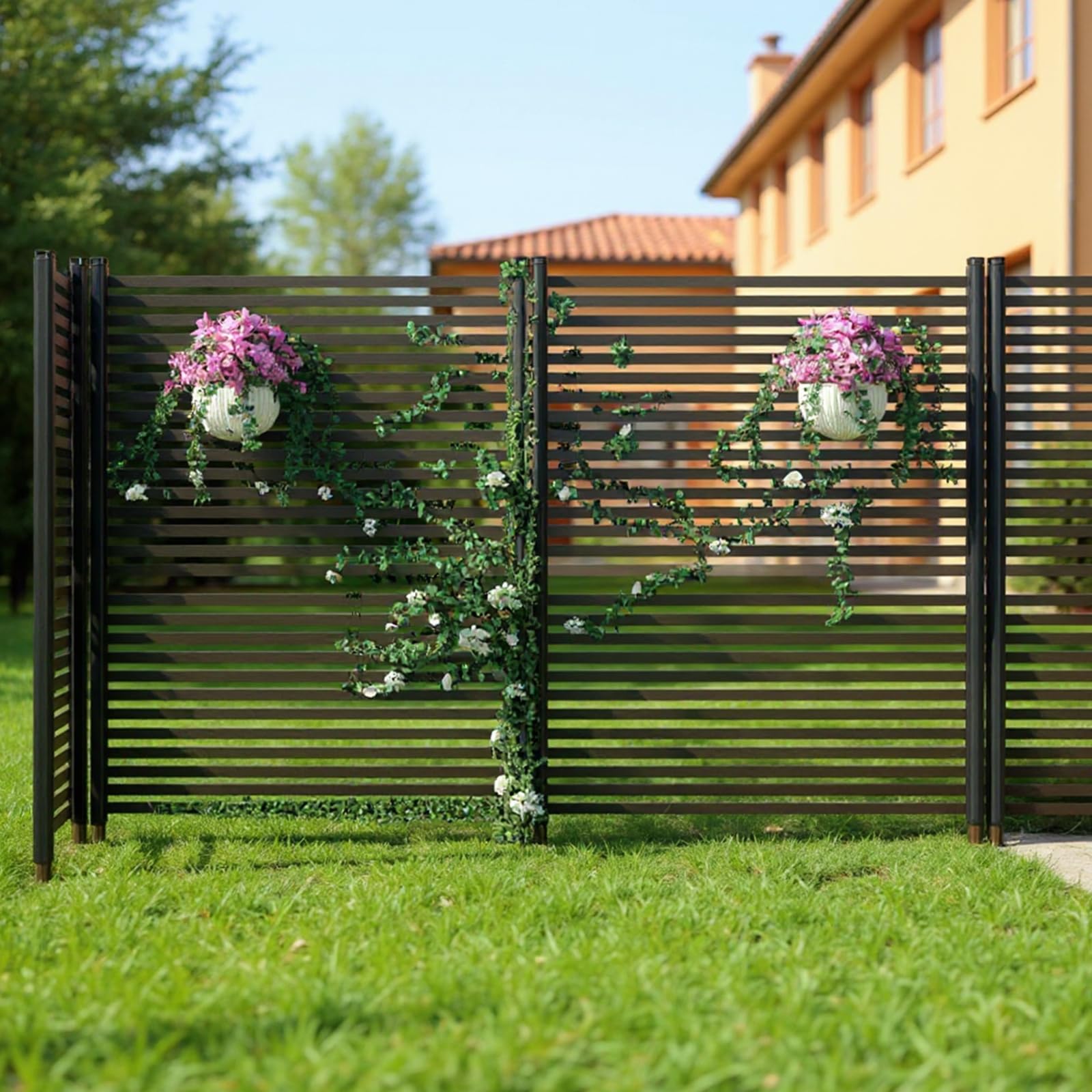 Aptliton Gartenzaun 2 Sets, PE+Metall Steckzaun 180cm(l) x 120cm(h) x 5cm(t), Dekorativer Gitterzaun Ohne Graben, Wetterfeste Tierbarriere Für Garten, Terrasse, Blumenbeet, Hof, Schwarz