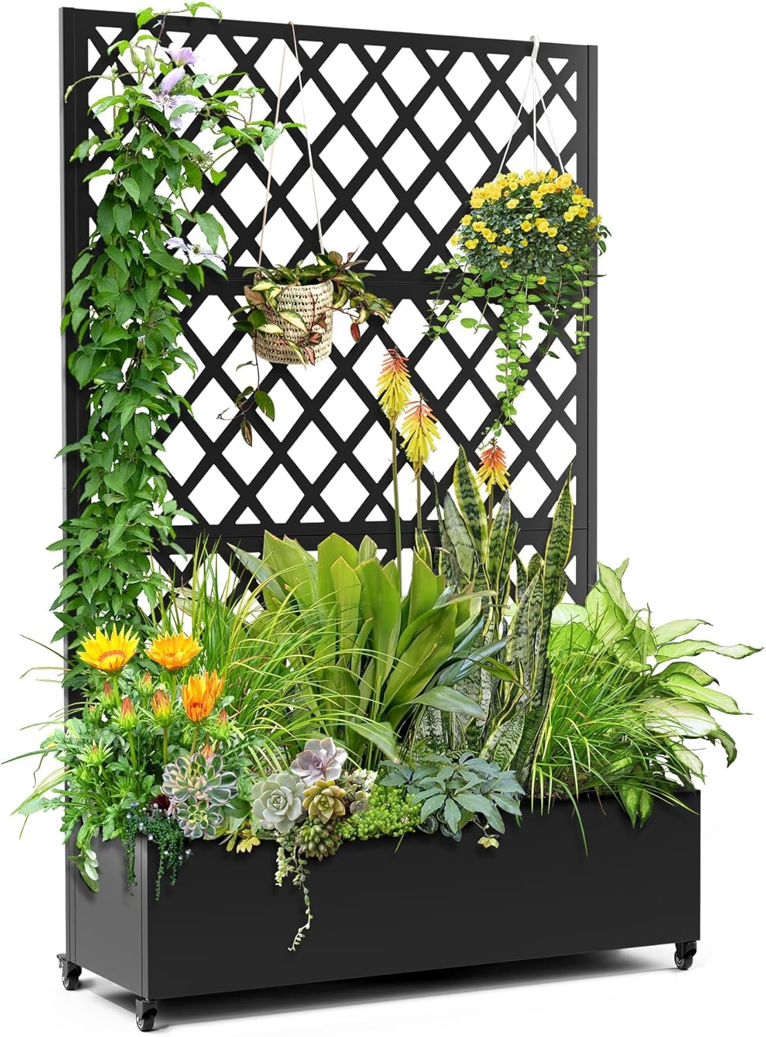 Garvee Jardinière Métal 180x117x40cm avec Treillis et Roues Verrouillables | Garvee Jardinière Métal 180x117x40cm avec Treillis et Roues Verrouillables