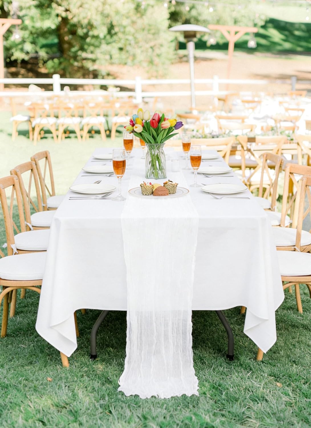 12 Pack White 20x120 Inch Cheesecloth Table Runner 10FT Boho Gauze Rustic Gauze Cheese Cloth Table Runners for Wedding Party Baby Shower Birthday Banquet Spring Decor
