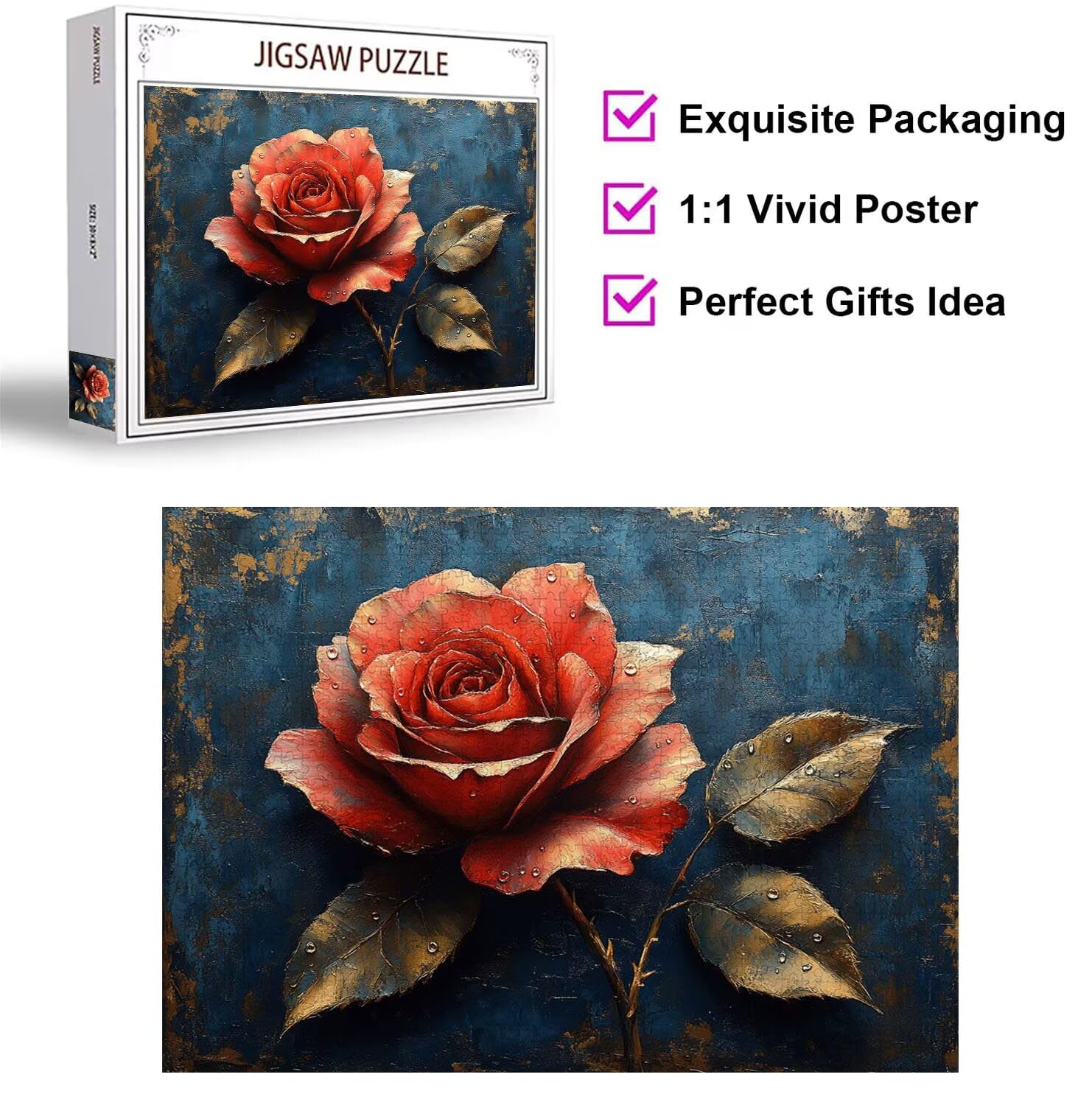 Puzzle 1500 Teile für Erwachsene, 3D Puzzle Rose Holzpuzzles, n-531 | Puzzlematte Abstrakt, Heimunterhaltung, Entspannung Meditationspuzzle, Impossible Klassische Jigsaw Puzzles, Home Decoration