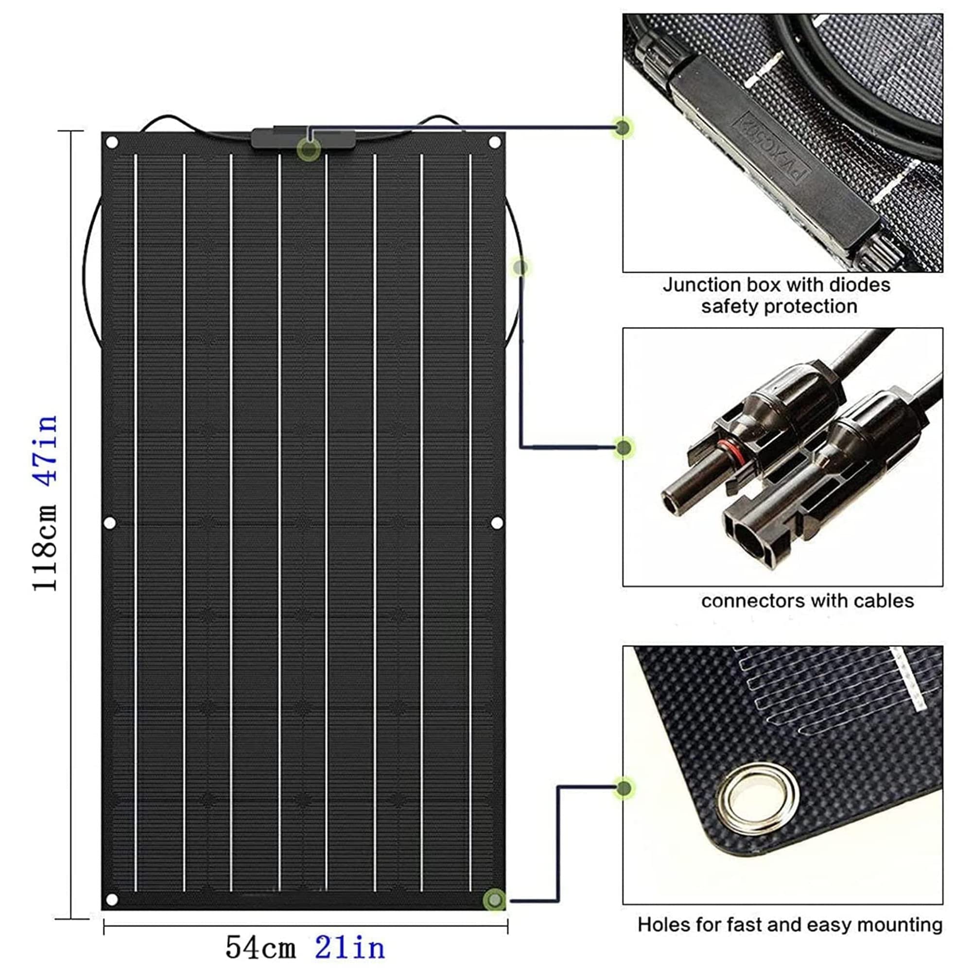 Kit di 4 pannelli solari flessibili da 300 W x 4 per camper, roulotte, barche, tetti – facile da montare su superfici irregolari