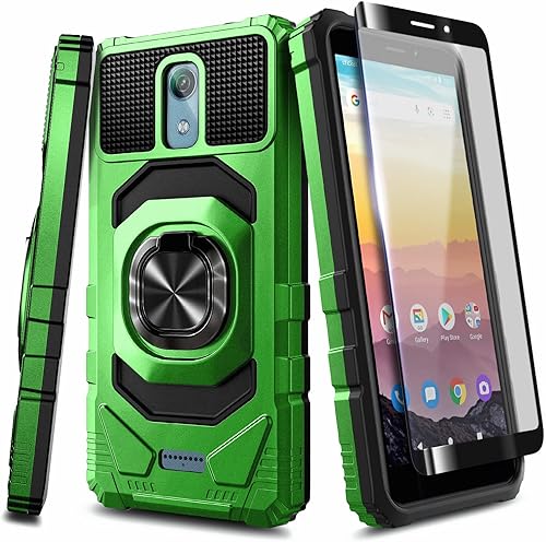 NZND Funda para AT&T Calypso (U318AA)Cricket Vision 3 con protector de pantalla de vidrio templado, protección de cuerpo completo grado militar,