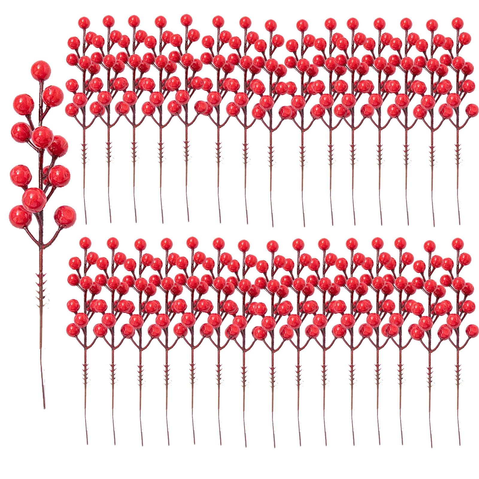 30 Pcs Artificial Red Berry Stems for DIY Xmas Wreath Wedding Decoration