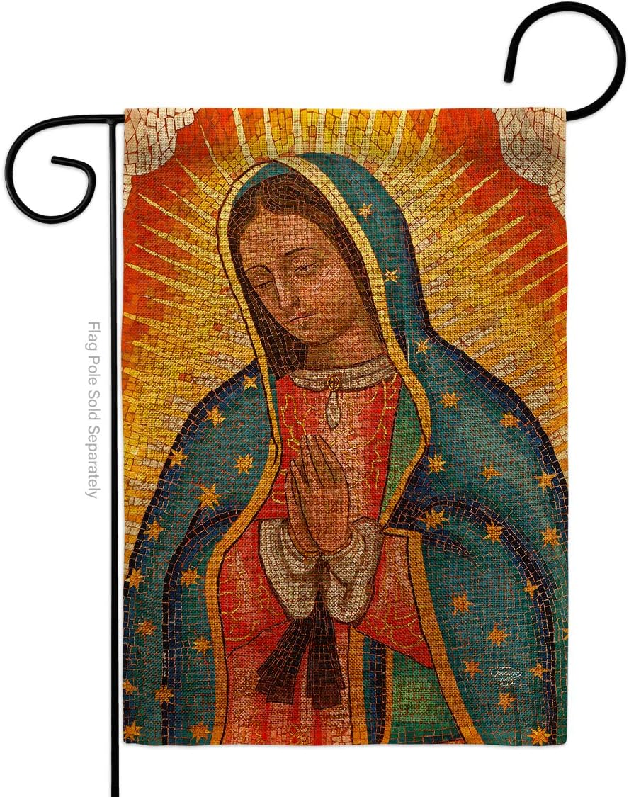 Lady of Guadalupe Burlap Burlap Garden Flag Religious Faith Hope Grace Peace Dove Christian Religion Easter Small Decorative Gift Yard House Banner Double-Sided Made In USA 13 X 18.5