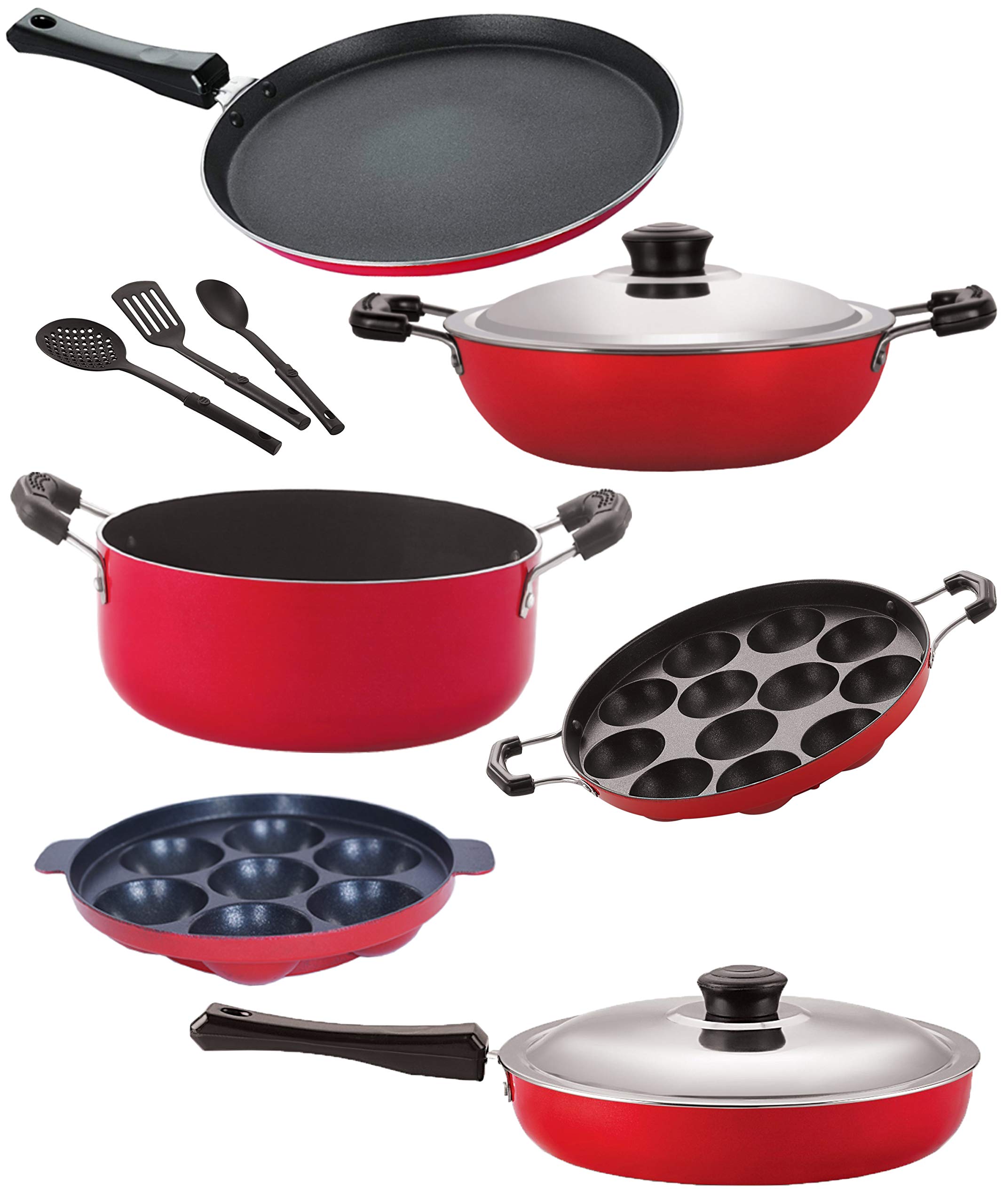 Nirlon Non Stick Aluminium Cookware Gift Set of 8 Pieces (FT13_DKDB_AP7_AP12_Cas20_FP12_3SPN)