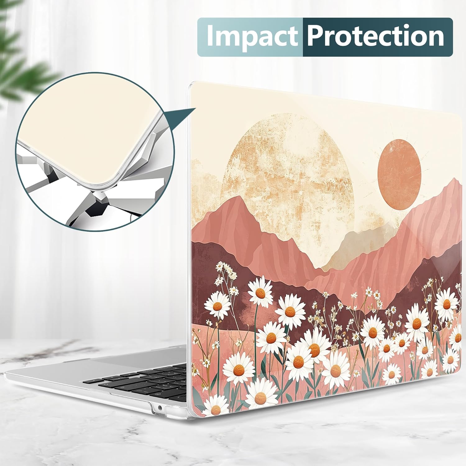 TWOLSKOO for MacBook Air 15 inch Case 2025 2024 2023 Release M4 A3241 M3 A3114 M2 A2941, Plastic Hard Shell & Screen Protector & Keyboard Cover & Type C Adapter, Mountains & Daisies - Image 6