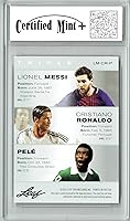 Vista 2 de Certificada Mint+ La TRIPLE Lionel Messi Pelé Cristiano Ronaldo 2022 Edición Leyendas de Leaf #LM-CR-P GOATS La Mejor Tarjeta de Fútbol de Todos