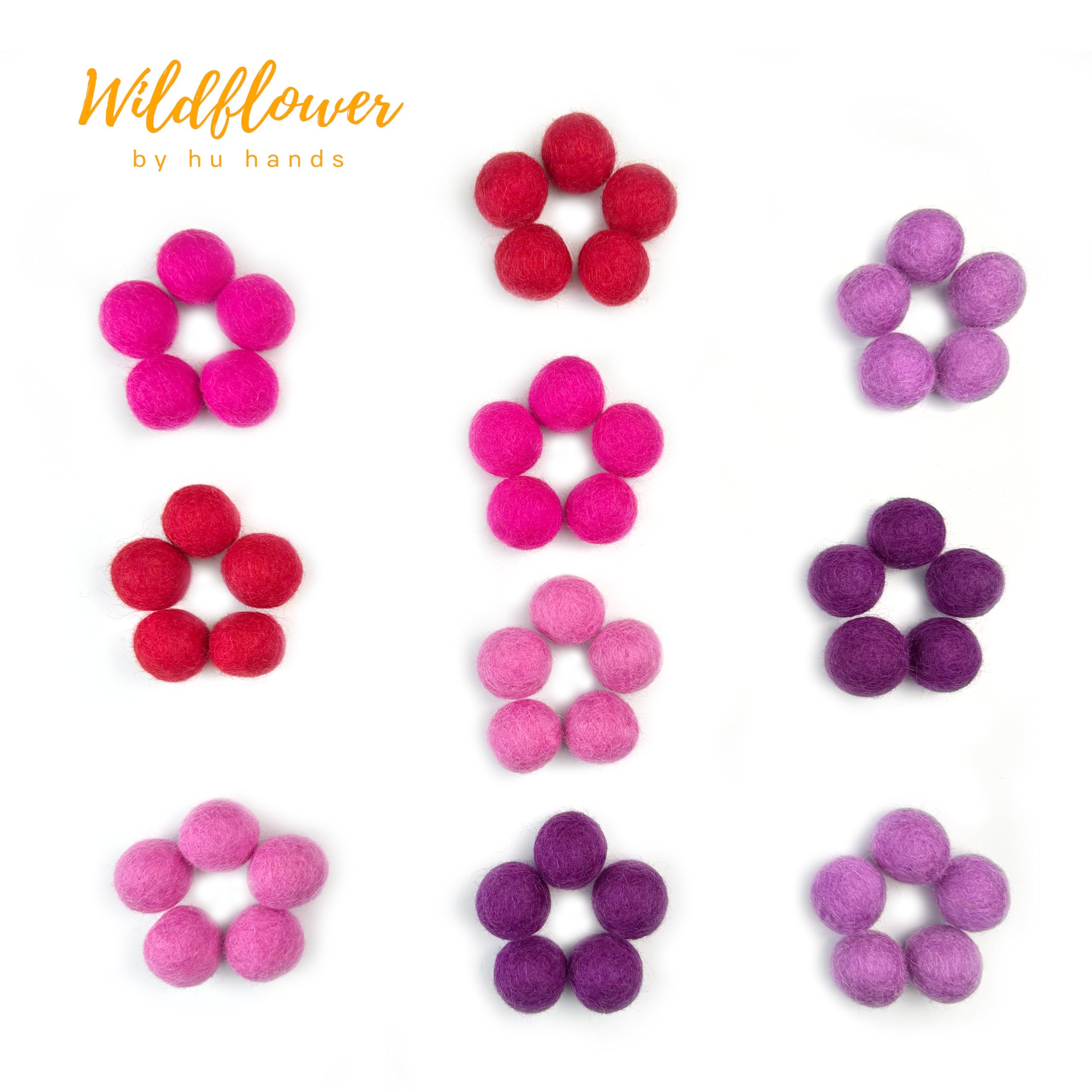 Wildflower by hu hands Hot Love Pink & Purple Felt Balls | (50) Pom Poms Hand Felted in Nepal from 100% NZ Wool for Crafts, Garland, Felting, Decor | .8-1 Inch Pompoms | Muslin Bag Included - Image 8