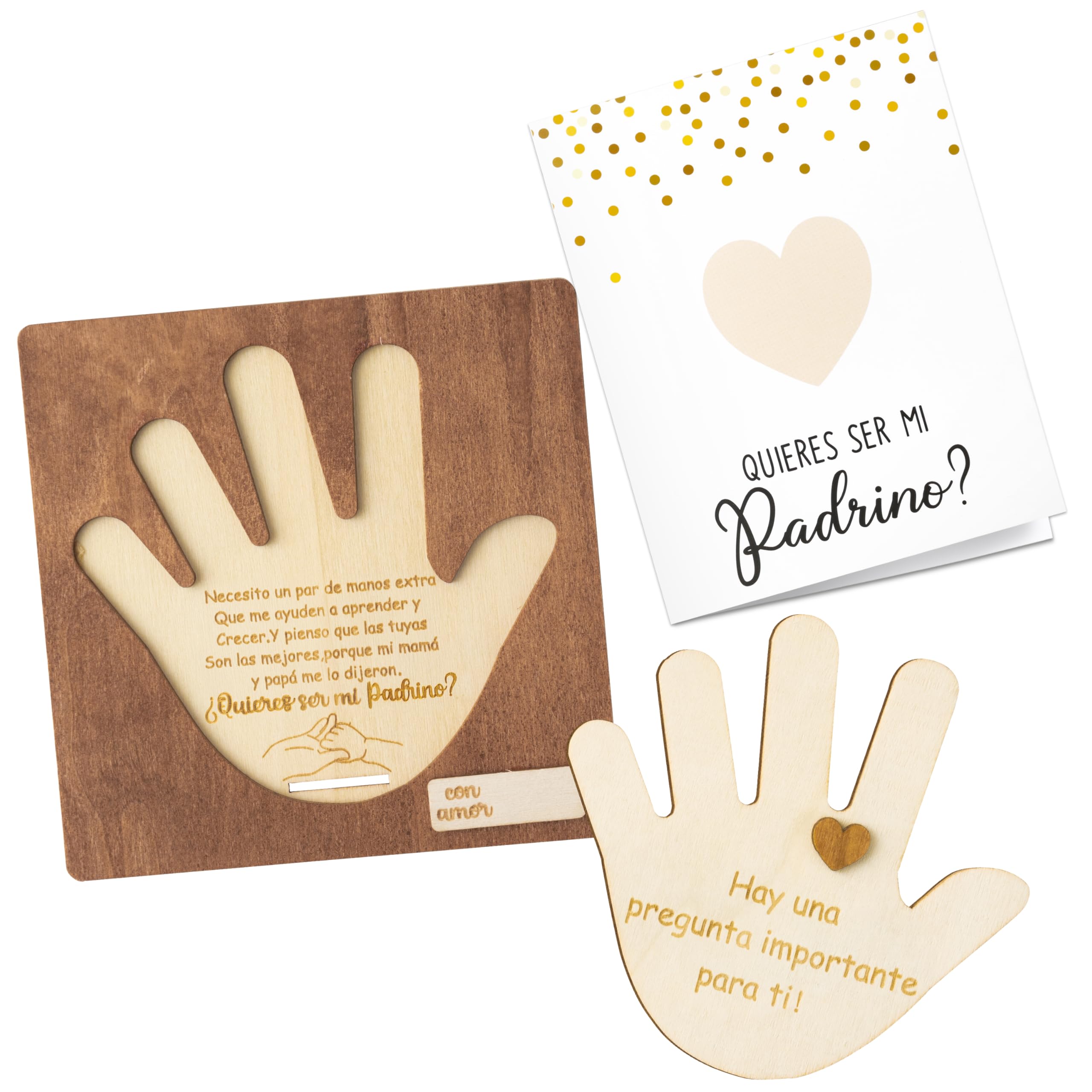 CJiangpo Will You Be My Godfather Proposal Gift, Wooden Palm Design Padrino Proposal in Spanish Godfather Asking Card Gifts Ideas from Godchild,