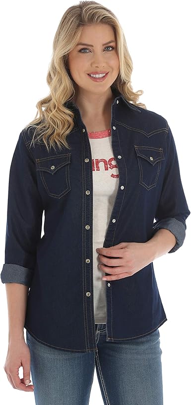 Wrangler Women S Long Sleeve Western Yoke Denim Snap Shirt At Amazon Women S Clothing Store Wrangler Women S Long Sleeve Western Yoke Denim Snap Shirt At Amazon Women S Clothing Store