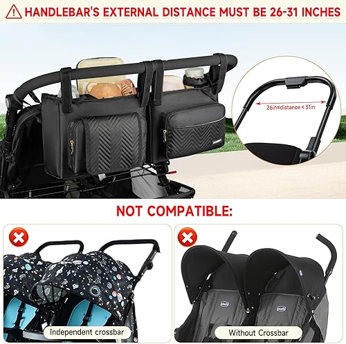 Miniatura 3 de Carrito doble para cochecito compatible con Bob Duallie, Baby Jogger City Mini Gt2 y Zoe Twin V2, consola doble para cochecito con bolsa enfriadora