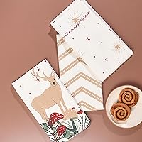 Vista 2 de Folkulture Juego de 3 paños de cocina de Navidad con lazo para colgar, 100% algodón para decoración navideña, estilo granja, 20 x 26 pulgadas
