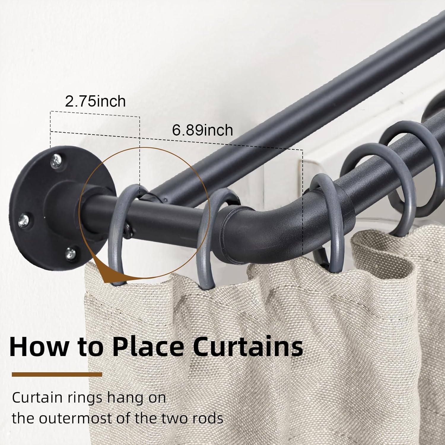 Industrial Double Curtain Rods for Windows 31 to 95 Inch, Adjustable Telescoping 1 Inch Black Double Curtain Rod Set Heavy Duty Blackout Wrap Around Curtain Rods for Living room, Sliding Glass Door